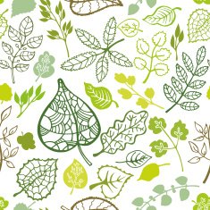 Green leaves branches outline seamless pattern