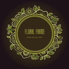 Line art floral frame on dark background