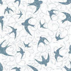 Seamless texture with swallows and plants