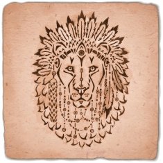 Lion in war bonnet hand drawn animal illustration N3