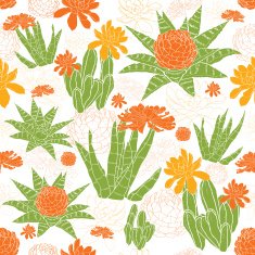 Vector Green Golden Succulents Seamless Pattern