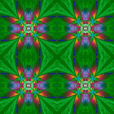 Symmetrical multicolored flower pattern in stained-glass window N10