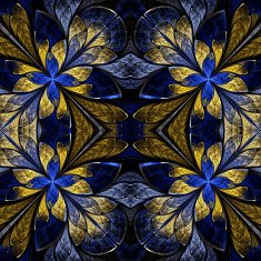 Symmetrical pattern in stained-glass window style Blue and yelllow palette