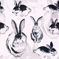 Rabbits seamless pattern in watercolor