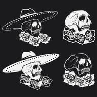 Day of The Dead Skull with flowers and sombrero N2