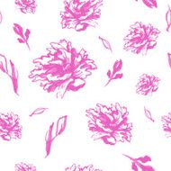 Seamless monochrome watercolor background with pink peonies