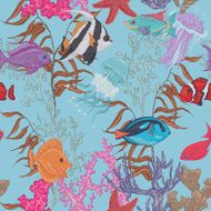 Blue sea life seamless background underwater vector illustration