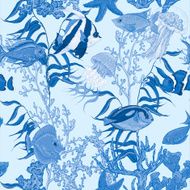 Blue sea life seamless background underwater vector illustration N2