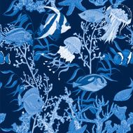 Blue sea life seamless background underwater vector illustration N3