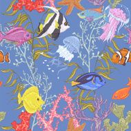 Blue sea life seamless background underwater vector illustration N4