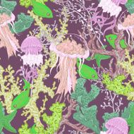 Vintage blue seamless sea summer background with algae