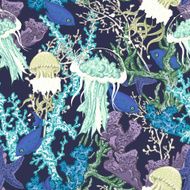 Vintage blue seamless sea summer background with algae N3