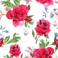 Seamless Watercolor Background with Blooming Red Roses
