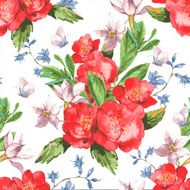 Seamless Watercolor Background with Blooming Red Roses N2