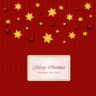 Christmas elements on red knitted pattern