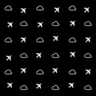 Geometric simple monochrome minimalistic vector holiday pattern clouds and planes
