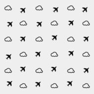 Geometric simple monochrome minimalistic vector holiday pattern clouds and planes N2