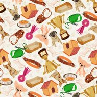 Cute funny seamless pattern with dogs and things for pets
