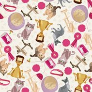 Cute funny seamless pattern with cats and things for pets