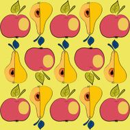 Pattern with yellow pear and red apple N2