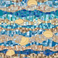 Vector seamless pattern wih shells and mosaic Blue ornament Sea