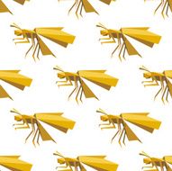 Yellow dragonfly seamless pattern in origami style