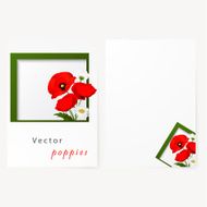 Template card with chamomile and red flowers poppies N2