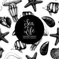 Vintage background with sea life illustrations N2
