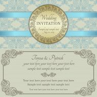 Baroque wedding invitation gold blue and beige