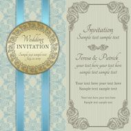 Baroque wedding invitation gold blue and beige N2