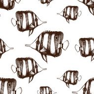 Vector seamless pattern with hand drawn small fish