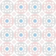 Seamless pattern of white flowers in pink and grey circles