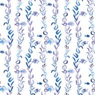 watercolor fish and algae seamless vector pattern