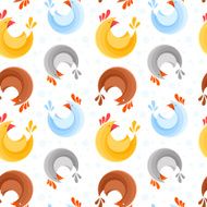 Seamless pattern design with colorful stylized chicken icons