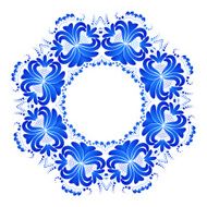 Blue floral ornament in Gzhel style isolated on white background