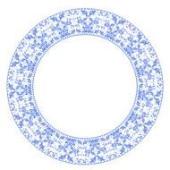 Round frame with blue flowers in Gzhel style isolated