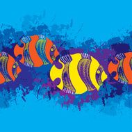 Seamless pattern with dotted fish in yellow and orange