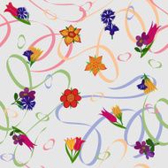 Pattern with flowers ribbons and hearts