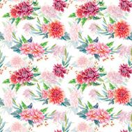 Seamless pattern with red dahlia