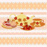Vector composition teapot and Cup in a lace frame