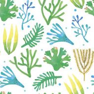 Watercolor seaweeds seamless pattern