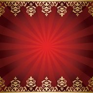 red background with golden vintage borders - vector