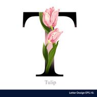 Letter T vector alphabet with Tulip ABC concept N2