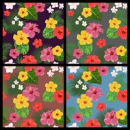 Set of tropical floral seamless patterns