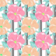 Seamless watercolors flowers pattern striped background
