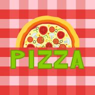 Pizza logo on plaid background