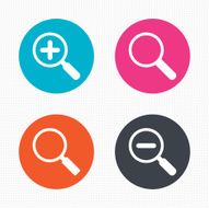 Magnifier glass icons Plus and minus zoom tool N2