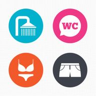 Swimming pool icons Shower and swimwear signs N8