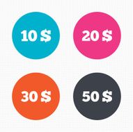 Money in Dollars icons Ten twenty fifty USD N3