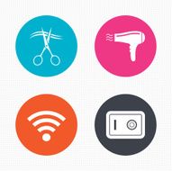 Hotel services icon Wi-fi Hairdryer and safe N6